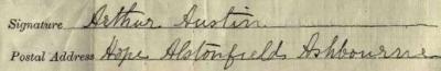 Arthur Austin signature 1911 Signature on 1911 Census Return