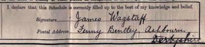 James Wagstaff signature 1911 Signature on 1911 Census Return