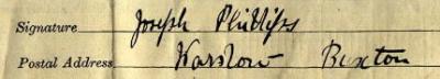 Joseph Phillips signature 1911 Signature on 1911 Census Return