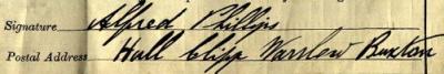 Alfred Phillips signature 1911 Signature on 1911 Census Return