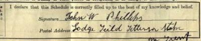John W Phillips 1911 signature Signature on 1911 Census Return
