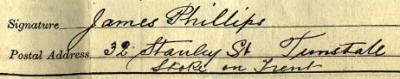 James Phillips 1911 signature Signature on 1911 Census Return
