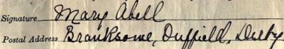 Mary Abell 1911 signature Signature in 1911 Census Return
