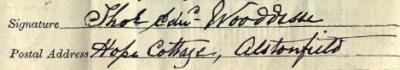 Thomas Edward Wooddisse signature 1911 Signature on 1911 Census Return
