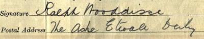Ralph Wooddisse signature 1911 Signature on 1911 Census Return