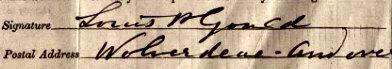 Louis P Gould signature 1911 Signature on 1911 Census Return