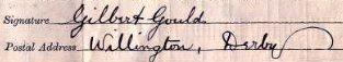 Gilbert Gould 1911 signature Signature on 1911 Census Return