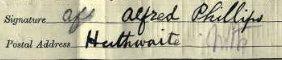 Alfred Phillips 1911 signature Signature on 1911 Census Return
