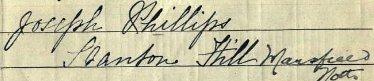 Joseph Phillips Notts 1911 signature Signature on 1911 Census Return