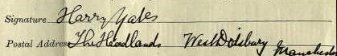 Harry Yates 1911 signature Signature on 1911 Census Return
